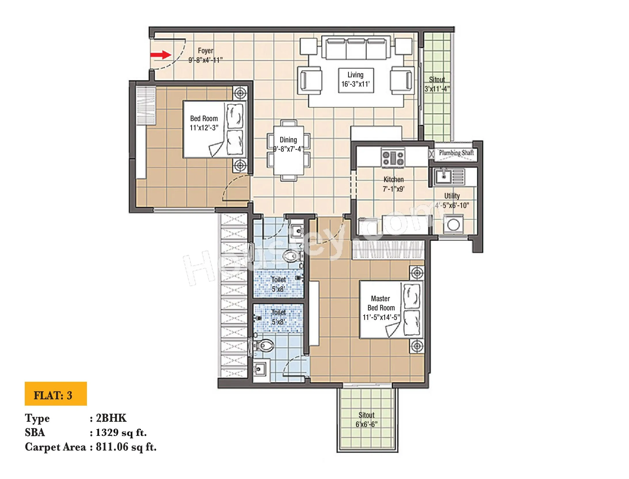 Navami Landmark Unit plan - 811 sq.ft.