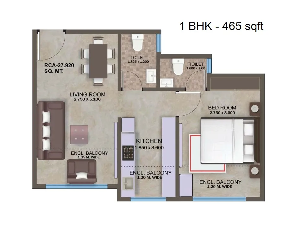 Navkar Majestic Unit plan - 465 sq.ft.