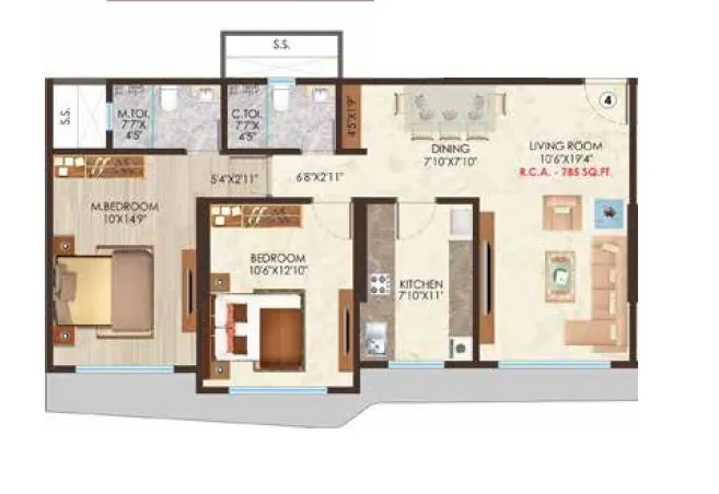 Neelkamal Nicco Residency Unit plan - 785 sq.ft.