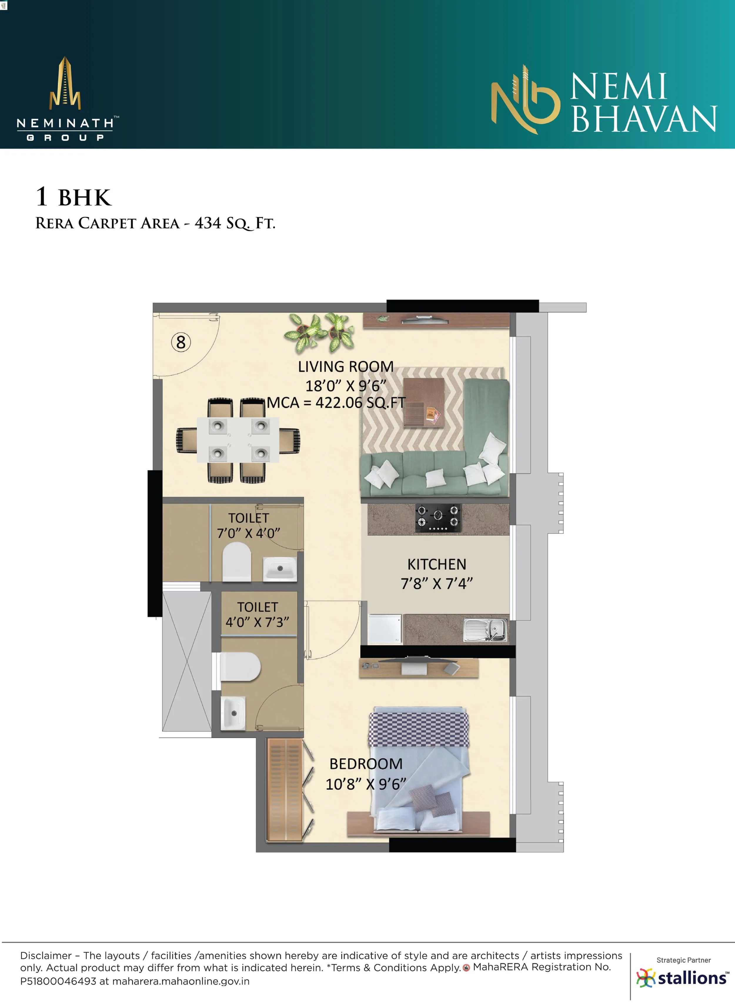 Nemi Bhavan Unit plan - 434 sq.ft.