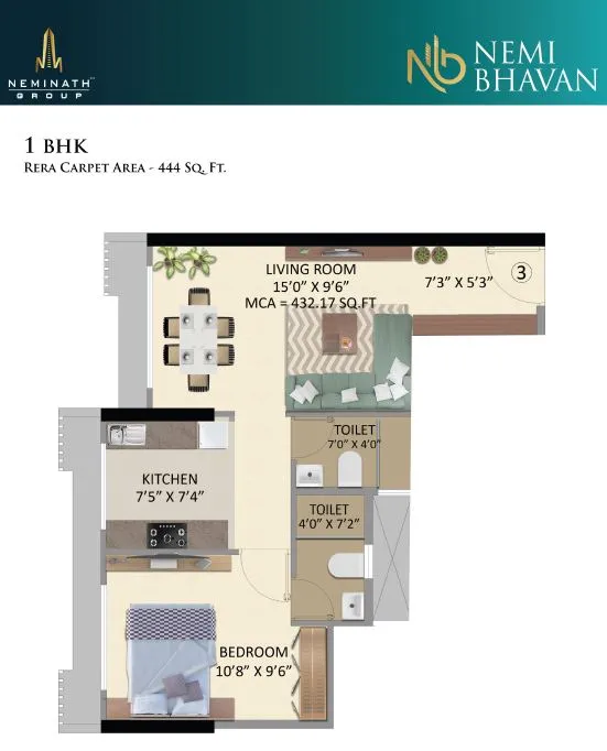 Nemi Bhavan Unit plan - 444 sq.ft.