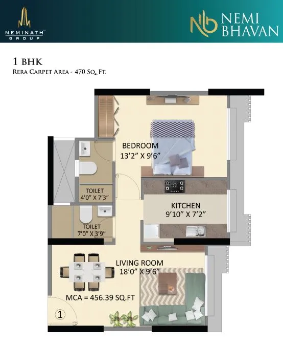 Nemi Bhavan Unit plan - 470 sq.ft.