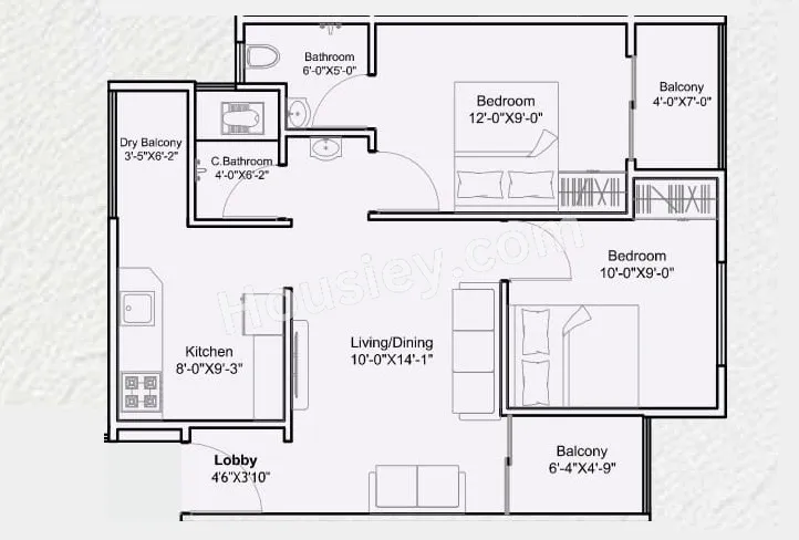Nexus Kinaara Unit plan - 619 sq.ft.