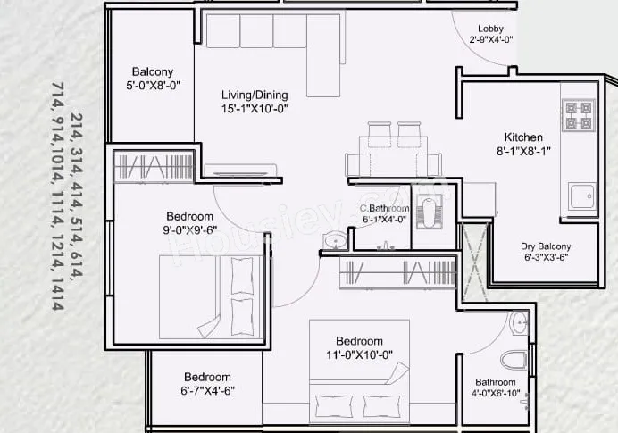Nexus Kinaara Unit plan - 625 sq.ft.