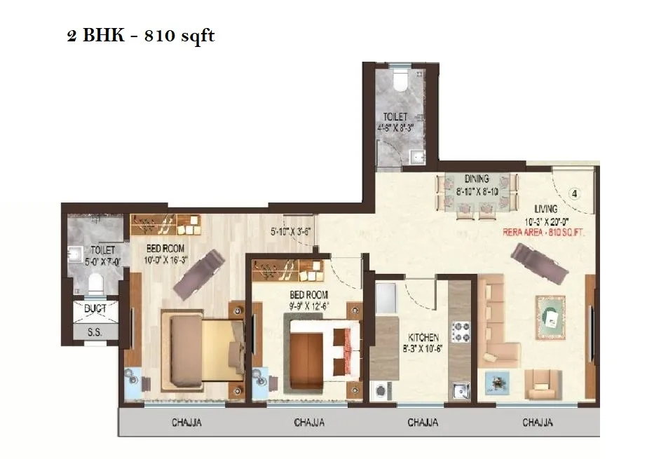 Nicco Amey Apartments Unit plan - 810 sq.ft.