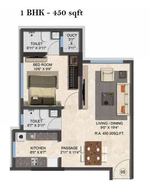 Nicco Ranbir Heights Unit plan - 450 sq.ft.