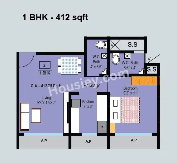Nicon Vista Unit plan - 412 sq.ft.