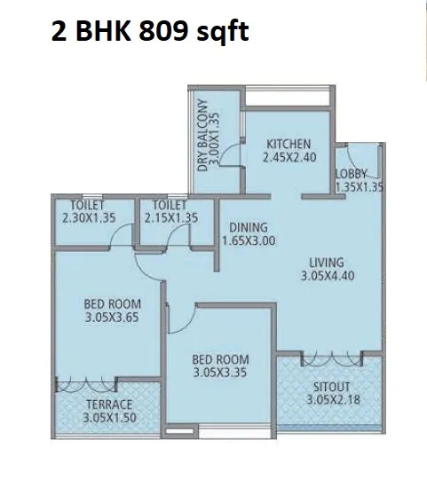 Nirman Altius Unit plan - 809 sq.ft.
