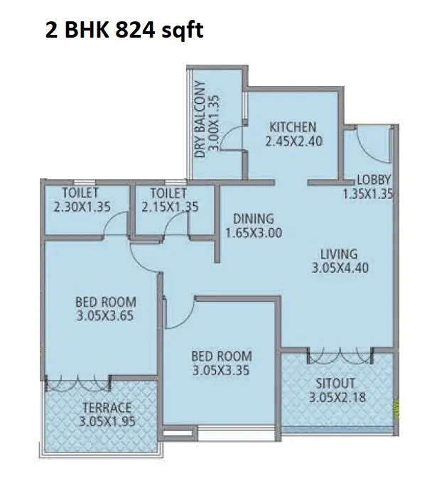 Nirman Altius Unit plan - 824 sq.ft.