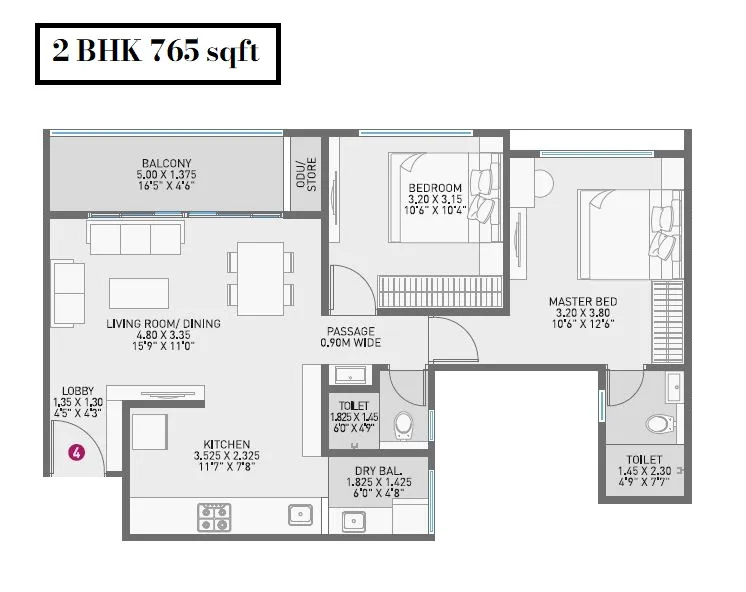 Nirman Astropolis Unit plan - 765 sq.ft.