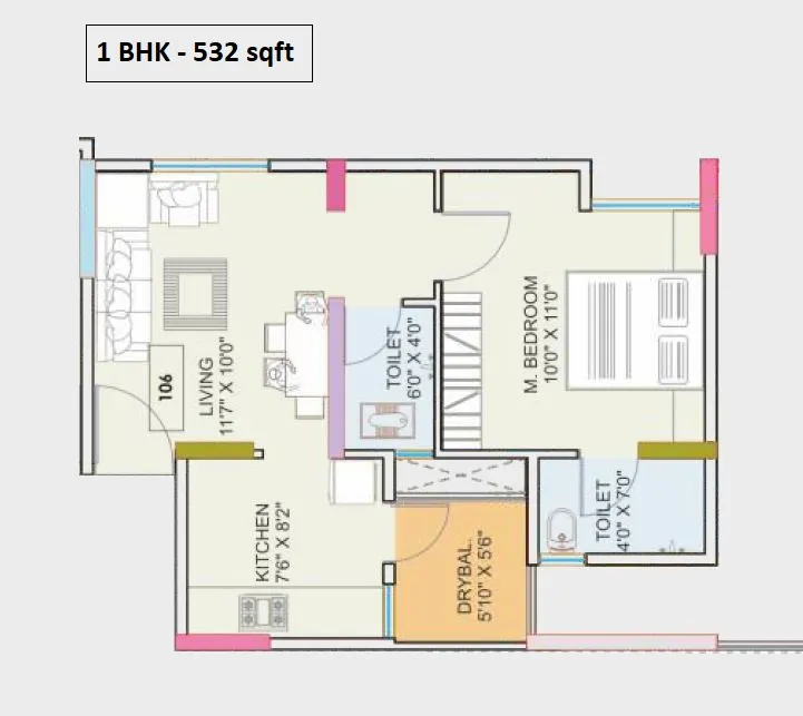 Nexus Nirvana Beyond Unit plan - 532 sq.ft.