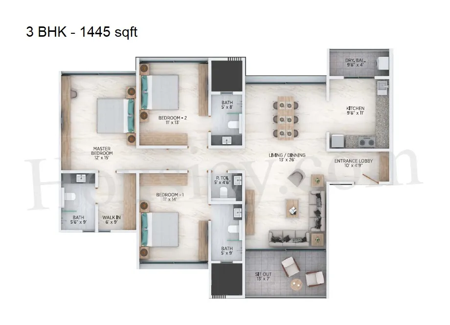 Nirvana Nothing Beyond Unit plan - 1445 sq.ft.