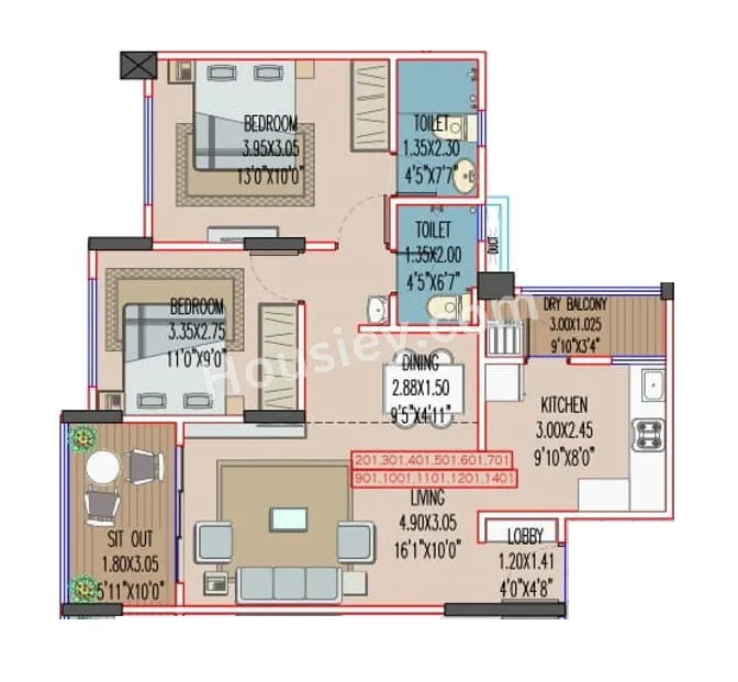 Nivasa Elevia Unit plan - 751 sq.ft.