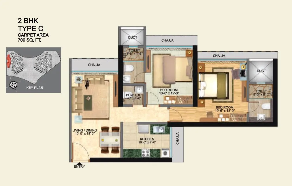 N Rose Northern Heights Unit plan - 706 sq.ft.