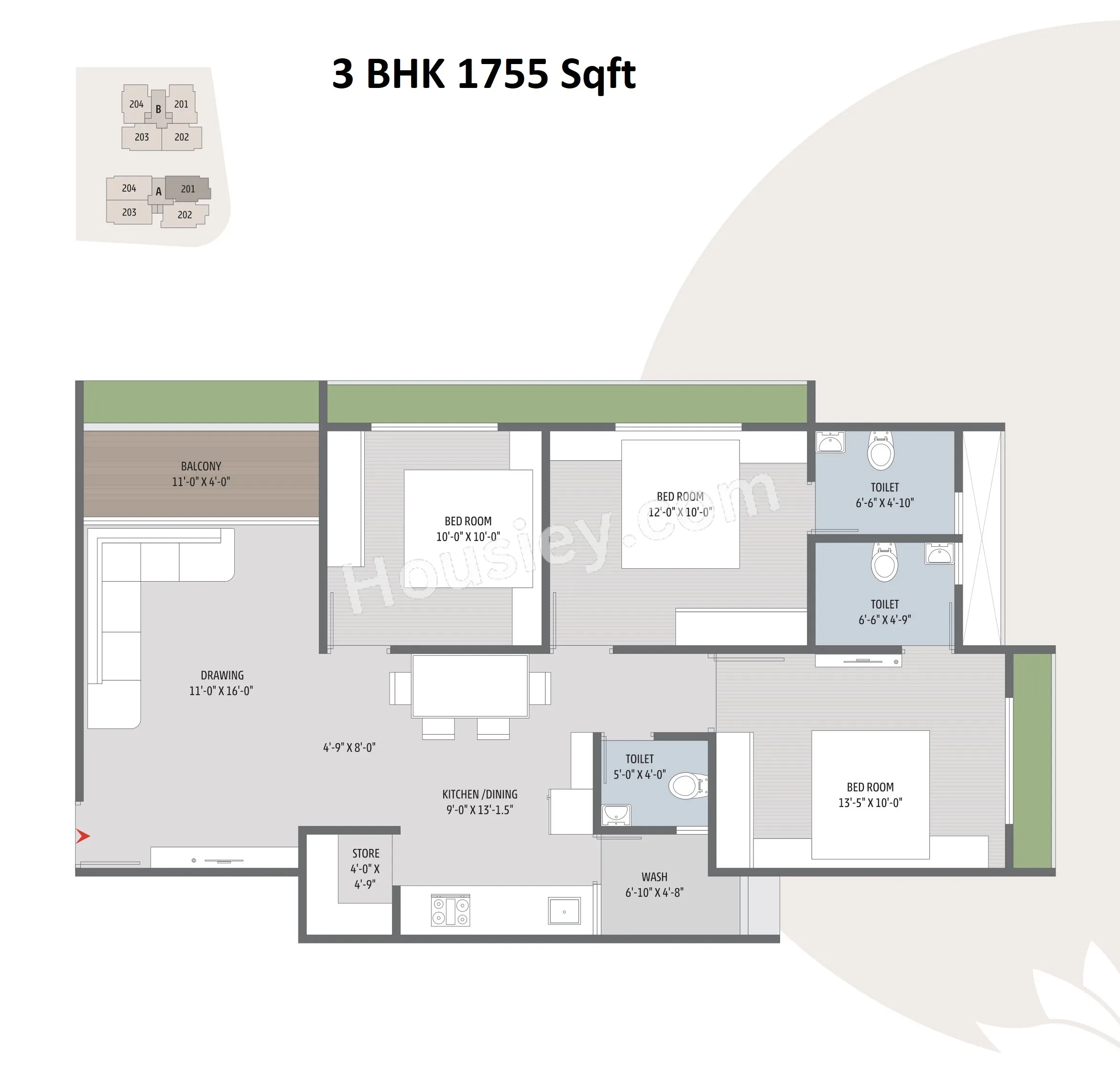 Unit plan - 965 sq.ft.