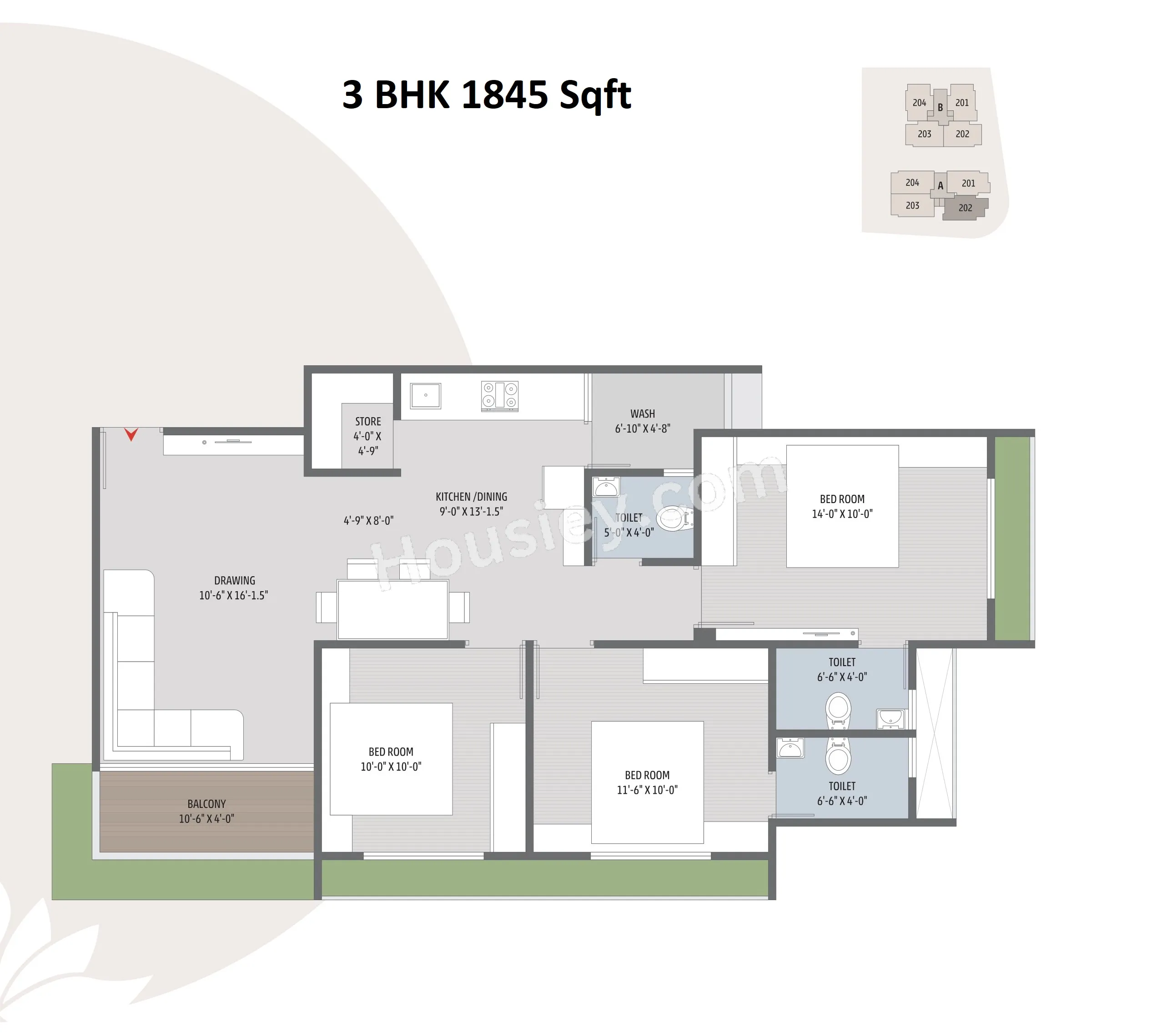 Omkar Lifestyle Unit plan - 1014 sq.ft.
