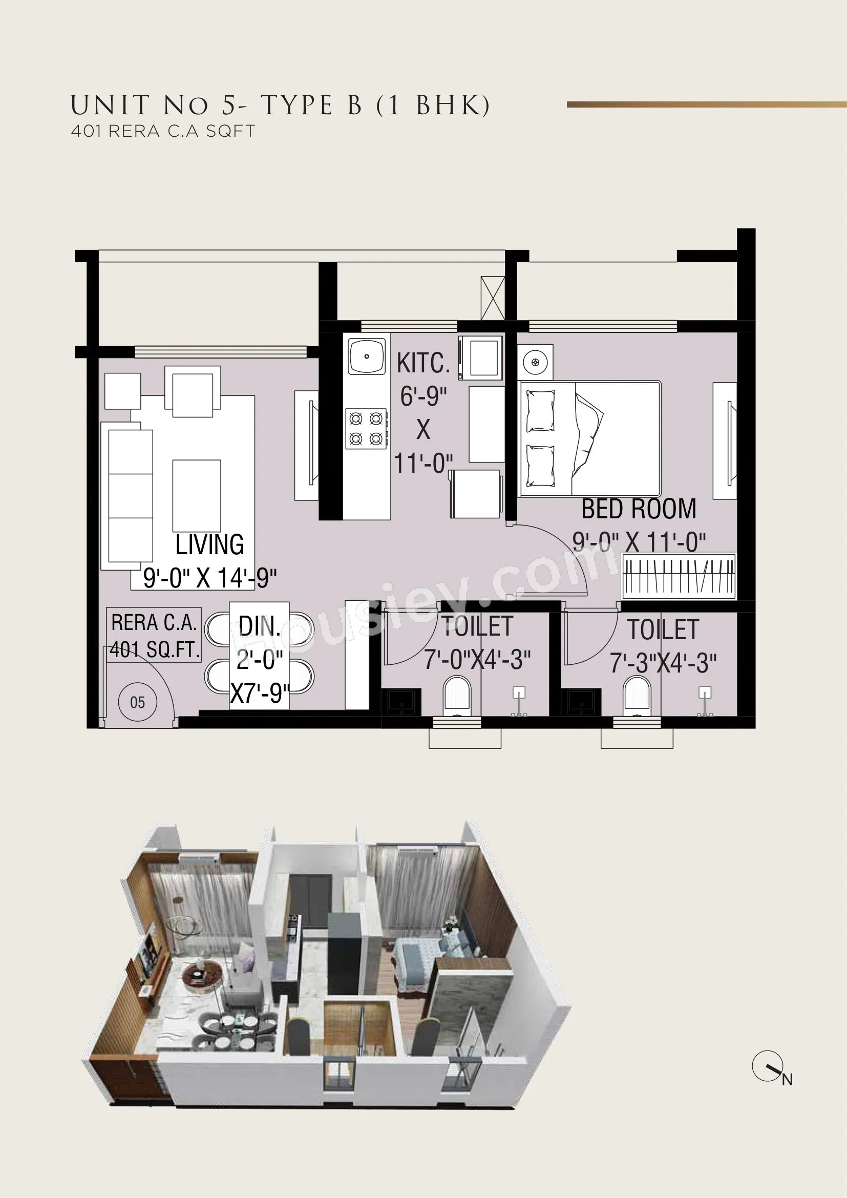 The Grand By Omkaar Unit plan - 401 sq.ft.