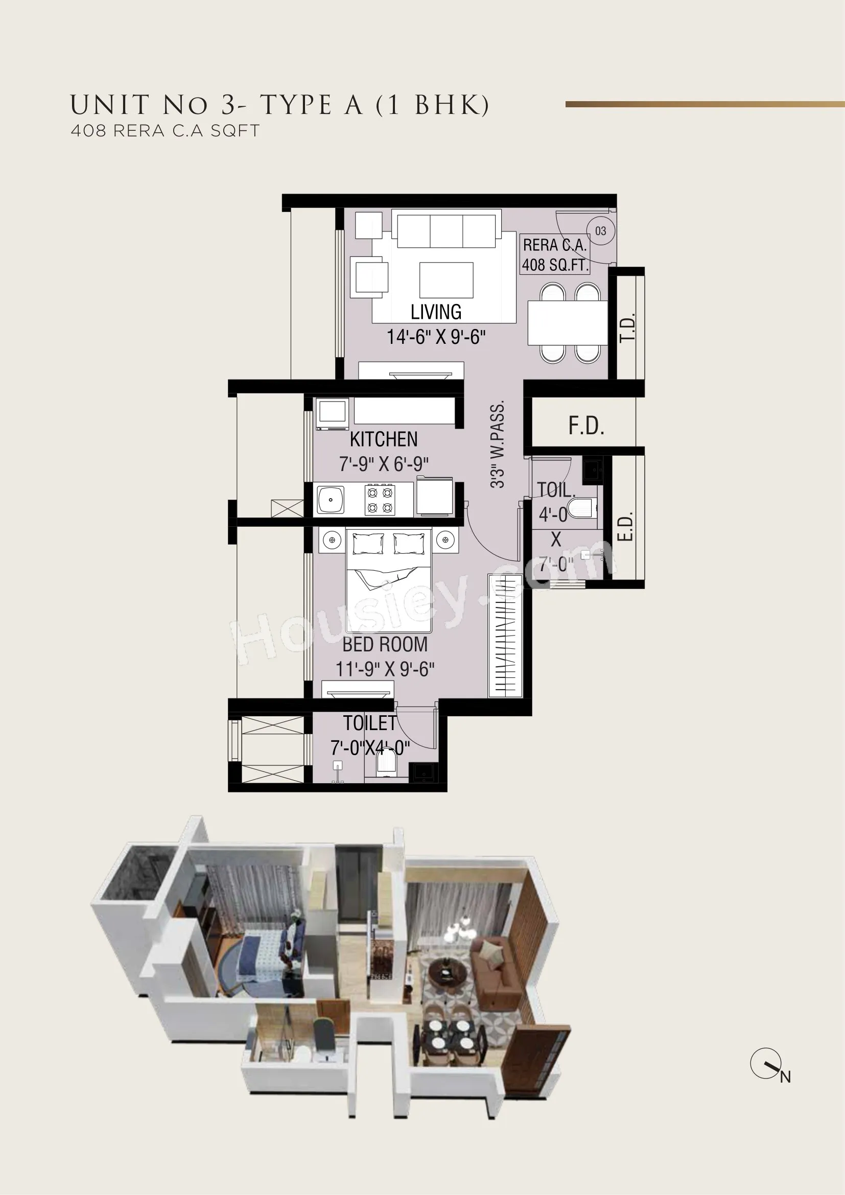 The Grand By Omkaar Unit plan - 408 sq.ft.