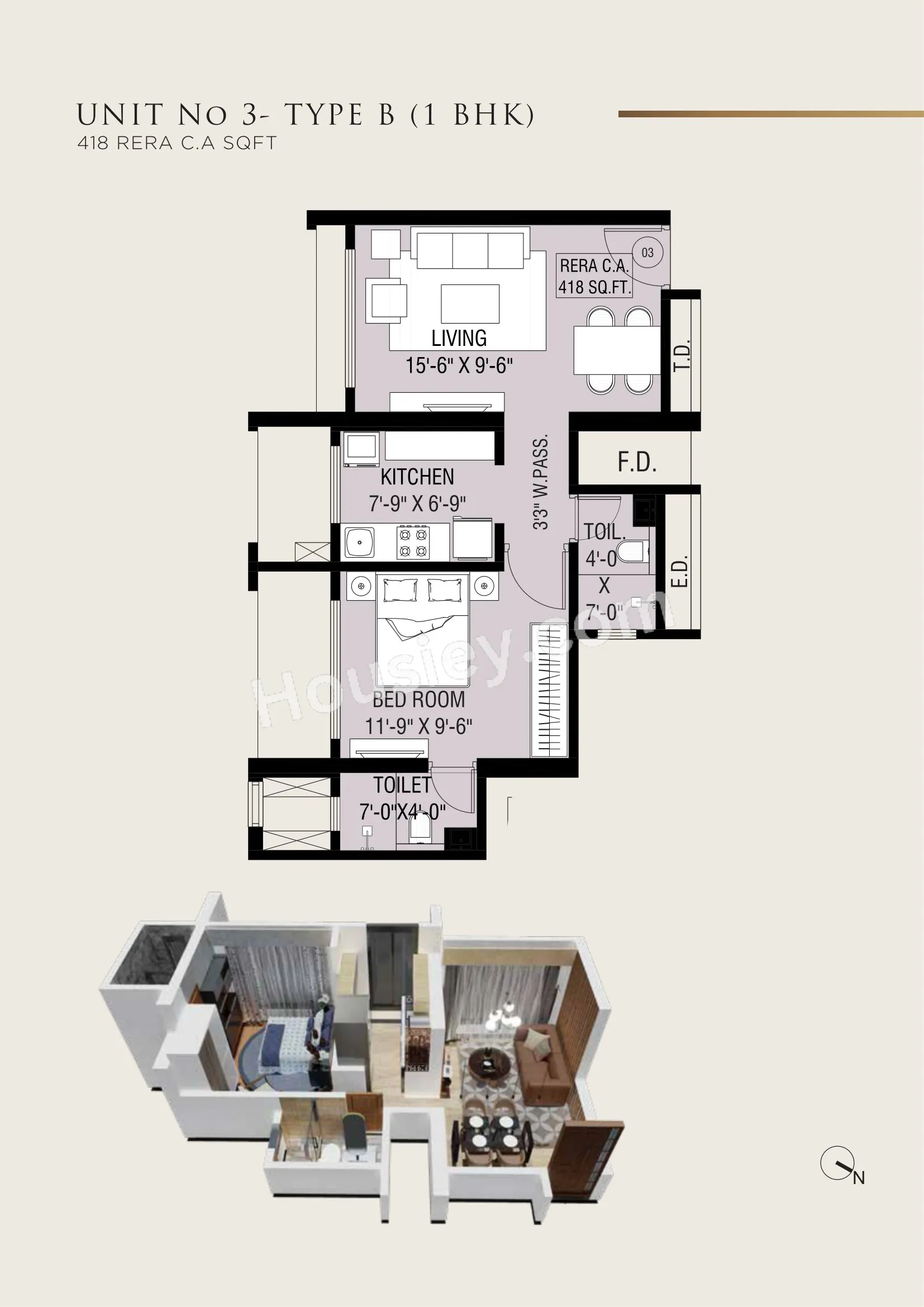 The Grand By Omkaar Unit plan - 418 sq.ft.