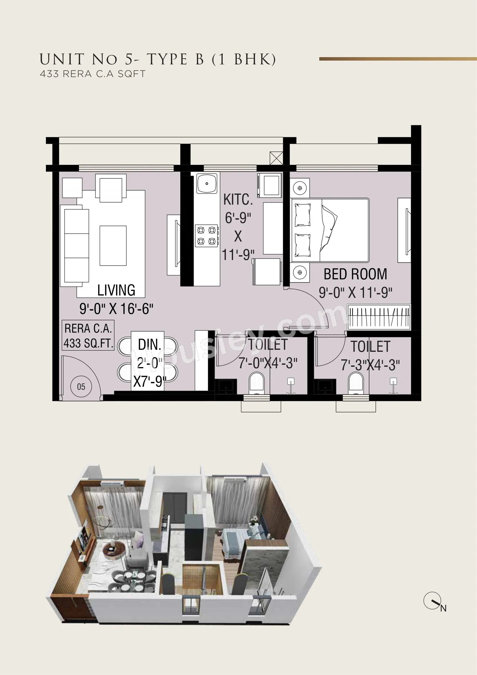 The Grand By Omkaar Unit plan - 433 sq.ft.