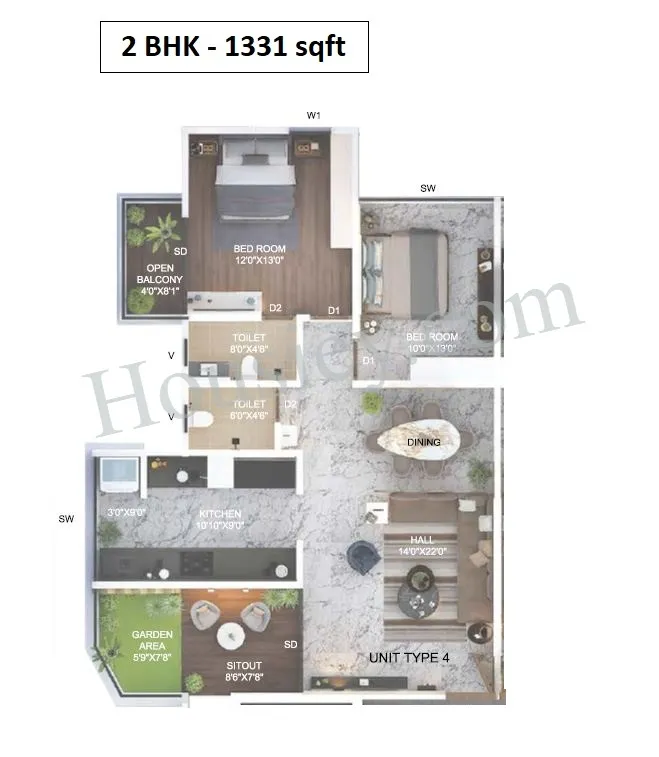 Opulent Starlit Unit plan - 1331 sq.ft.