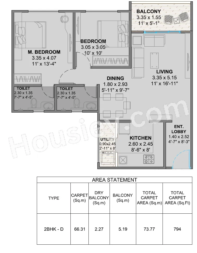 Oree Cloud 28 Unit plan - 794 sq.ft.