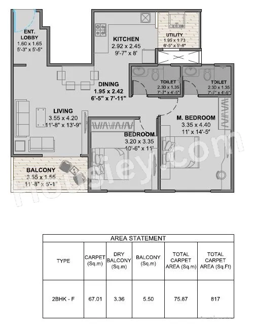 Oree Cloud 28 Unit plan - 817 sq.ft.