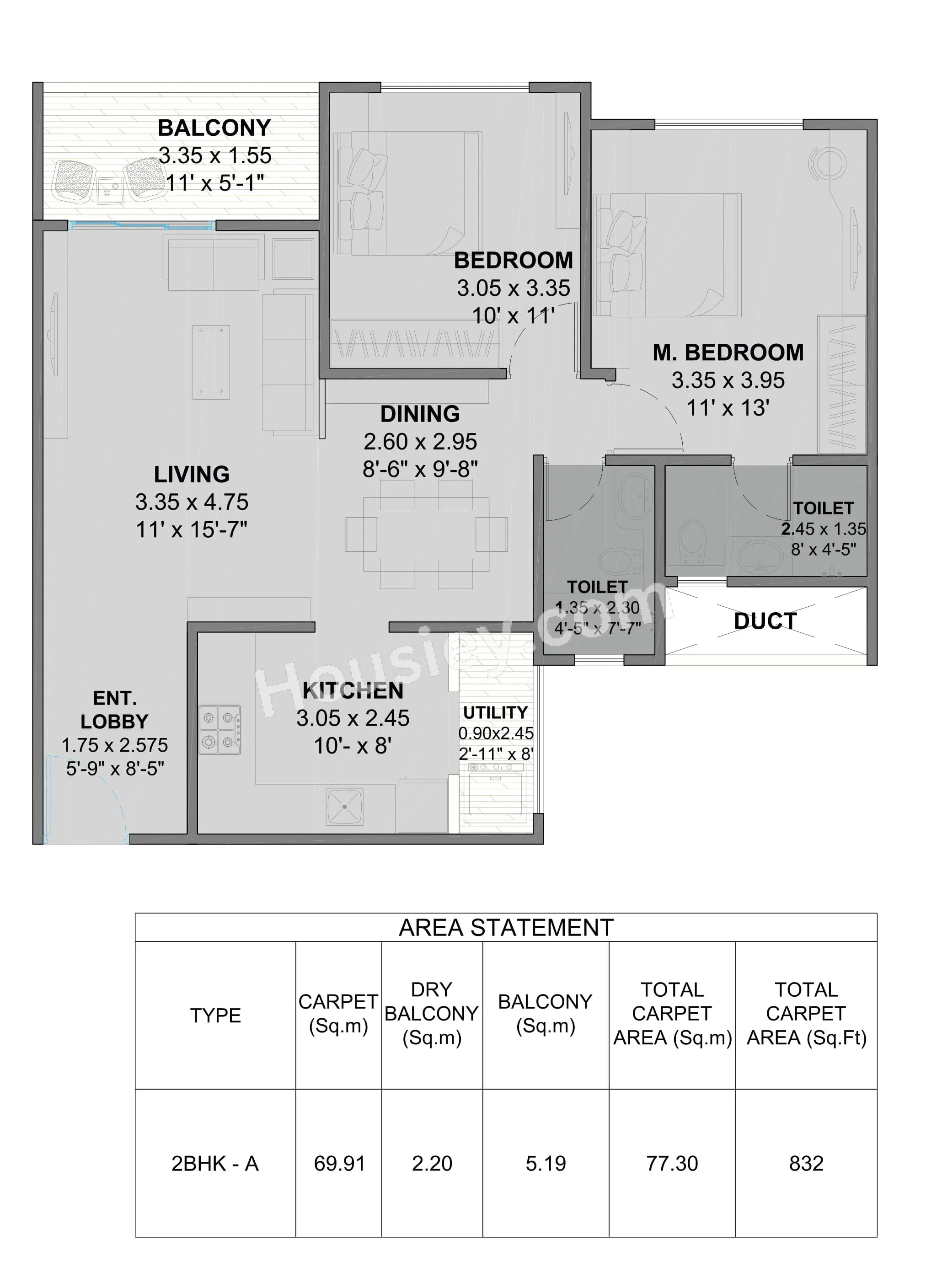 Oree Cloud 28 Unit plan - 832 sq.ft.
