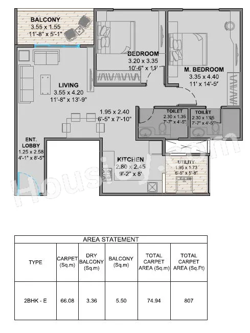 Oree Greater Bavdhan Unit plan - 807 sq.ft.