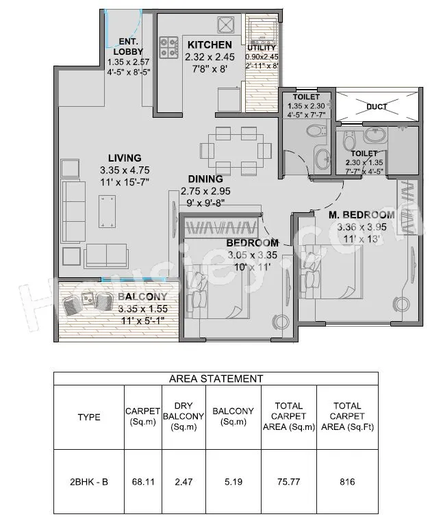 Oree Greater Bavdhan Unit plan - 816 sq.ft.