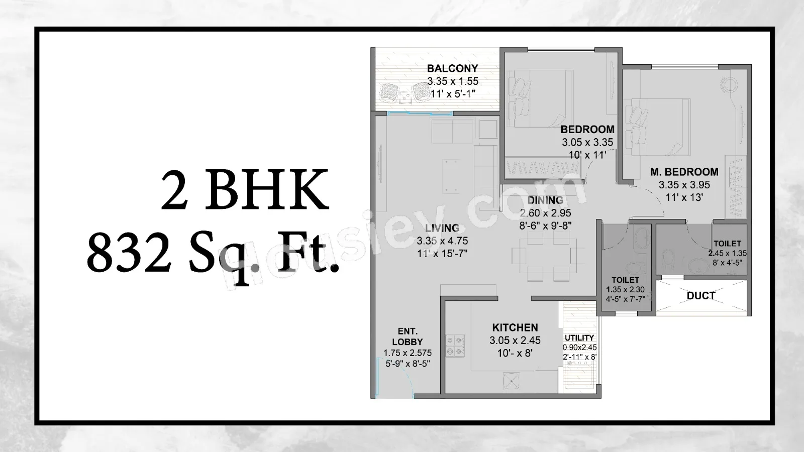 Oree Greater Bavdhan Unit plan - 832 sq.ft.