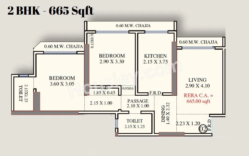 Origin Rock Highland Unit plan - 665 sq.ft.