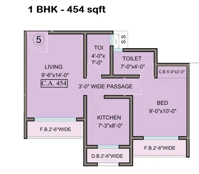 Origin Wisteria Square Unit plan - 454 sq.ft.