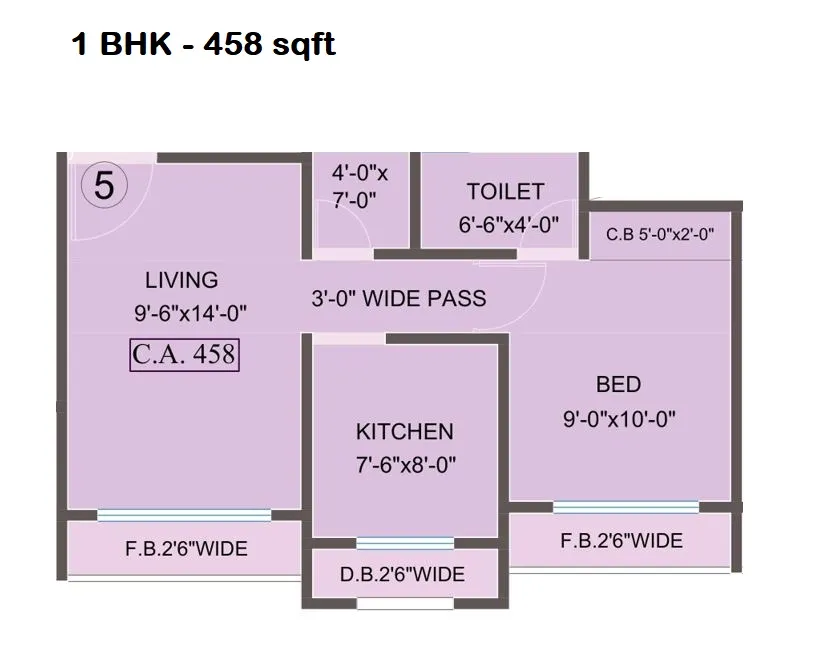 Origin Wisteria Square Unit plan - 458 sq.ft.
