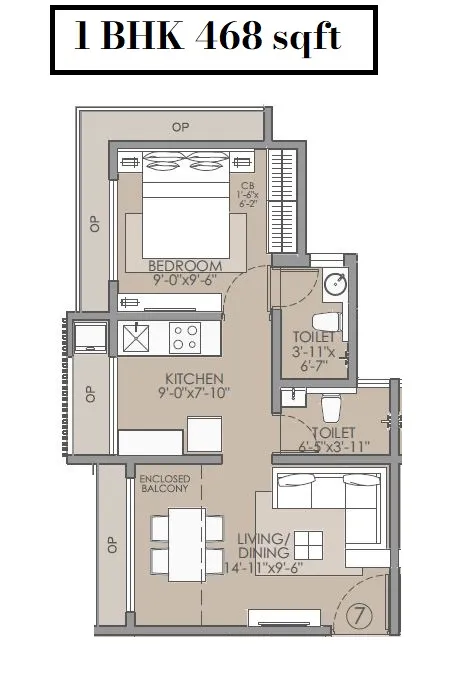 Ornate Heights Phase-II Unit plan - 468 sq.ft.