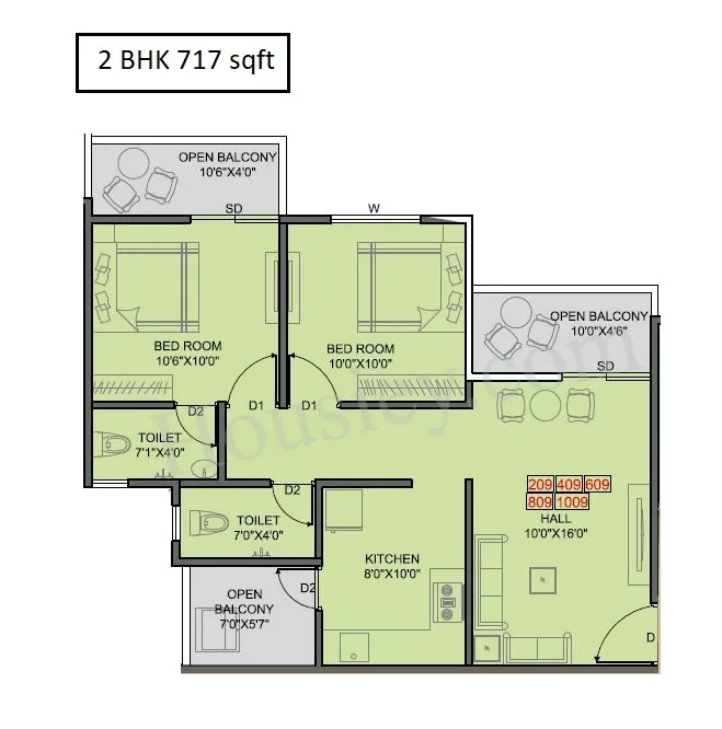 Keystone Oxy Eterno Unit plan - 717 sq.ft.