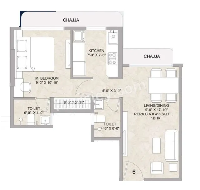 Ozone Residency Unit plan - 418 sq.ft.