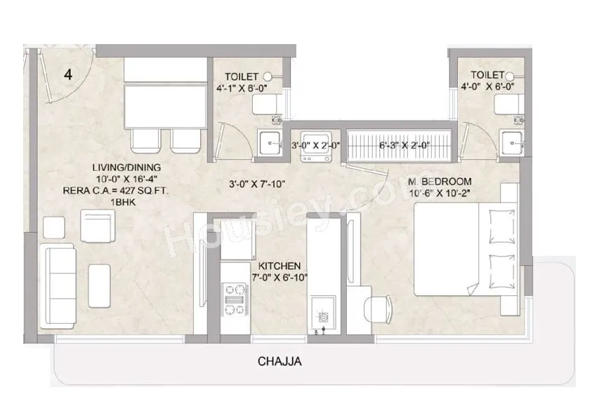 Ozone Residency Unit plan - 427 sq.ft.