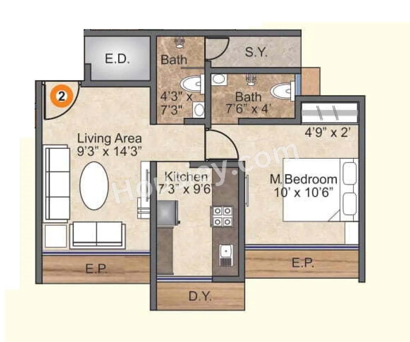 PSK Skylar Unit plan - 430 sq.ft.