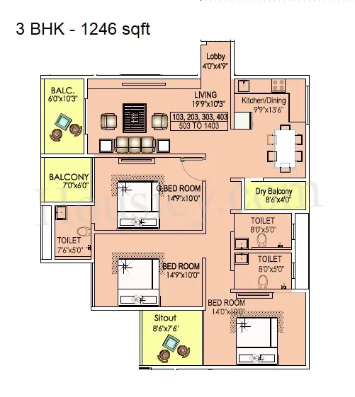 Unit plan - 1246 sq.ft.