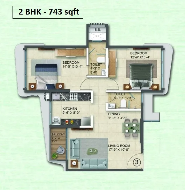 Palkhi Mrda Unit plan - 743 sq.ft.