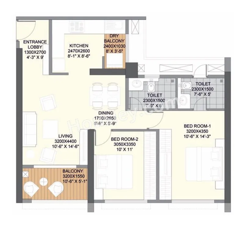 Paranjape The Ridges 41 Unit plan - 793 sq.ft.