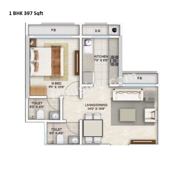 Parikh Yash Platina Unit plan - 397 sq.ft.