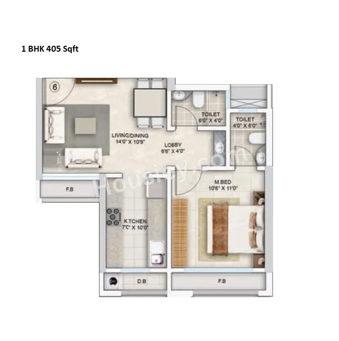 Parikh Yash Platina Unit plan - 405 sq.ft.