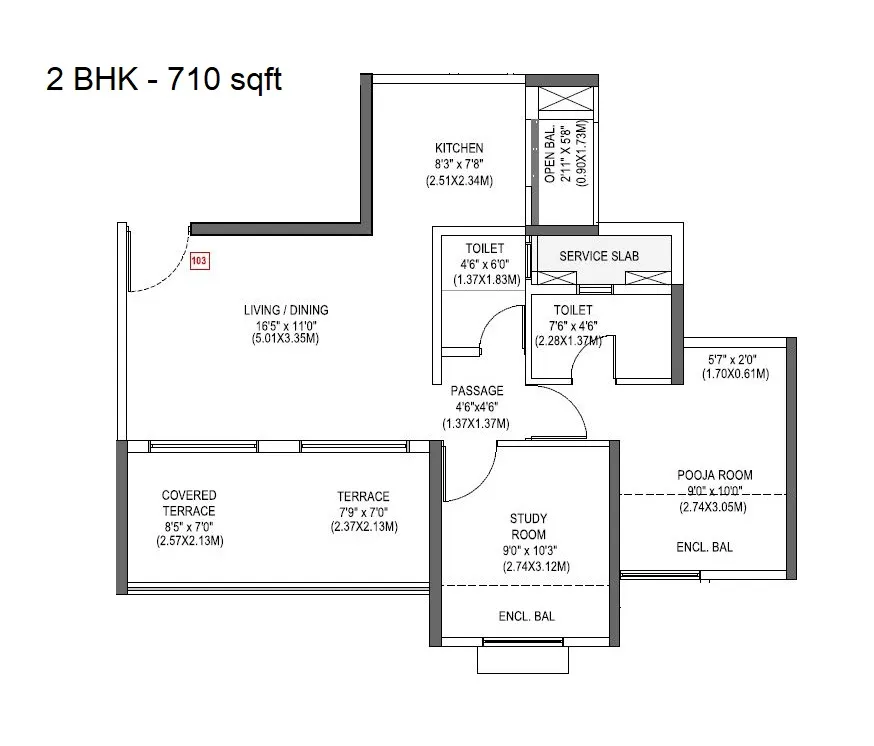 Park Connect Unit plan - 710 sq.ft.