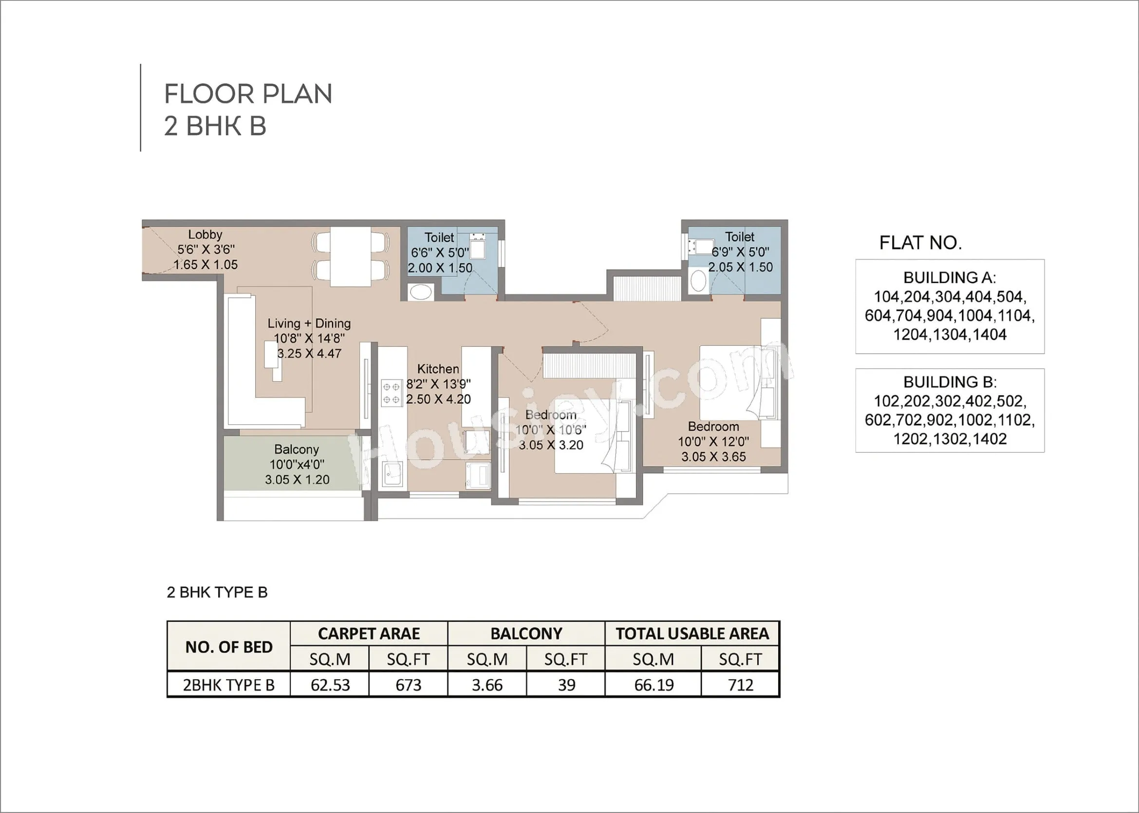 Parshwa Greens Unit plan - 712 sq.ft.