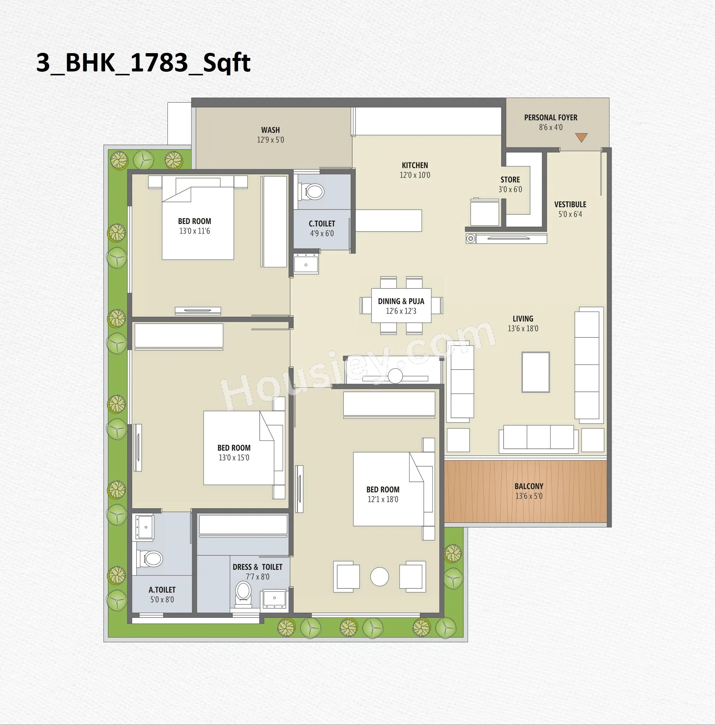 Parshwa RJ Pashmina Unit plan - 1230 sq.ft.