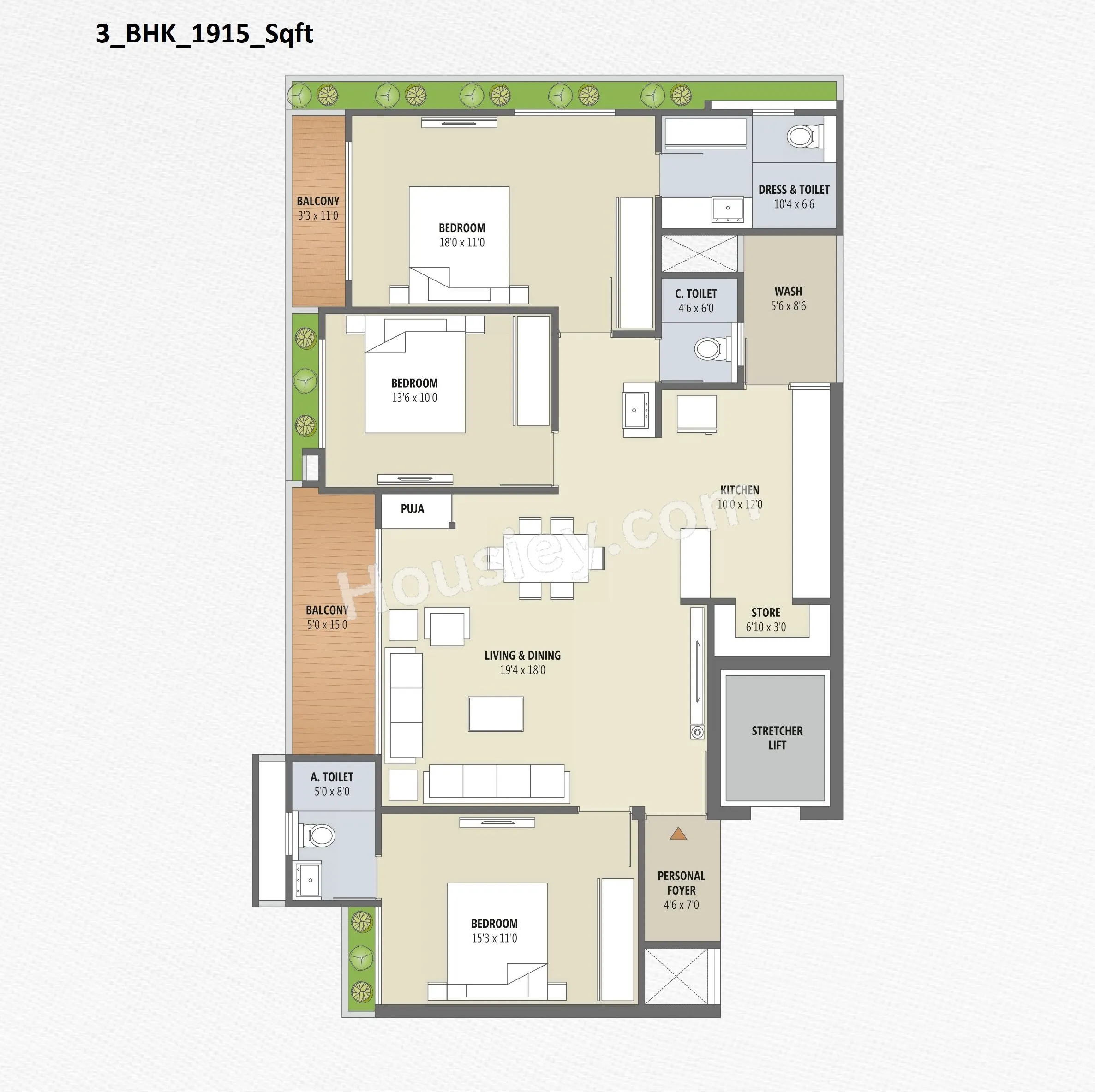 Parshwa RJ Pashmina Unit plan - 1321 sq.ft.