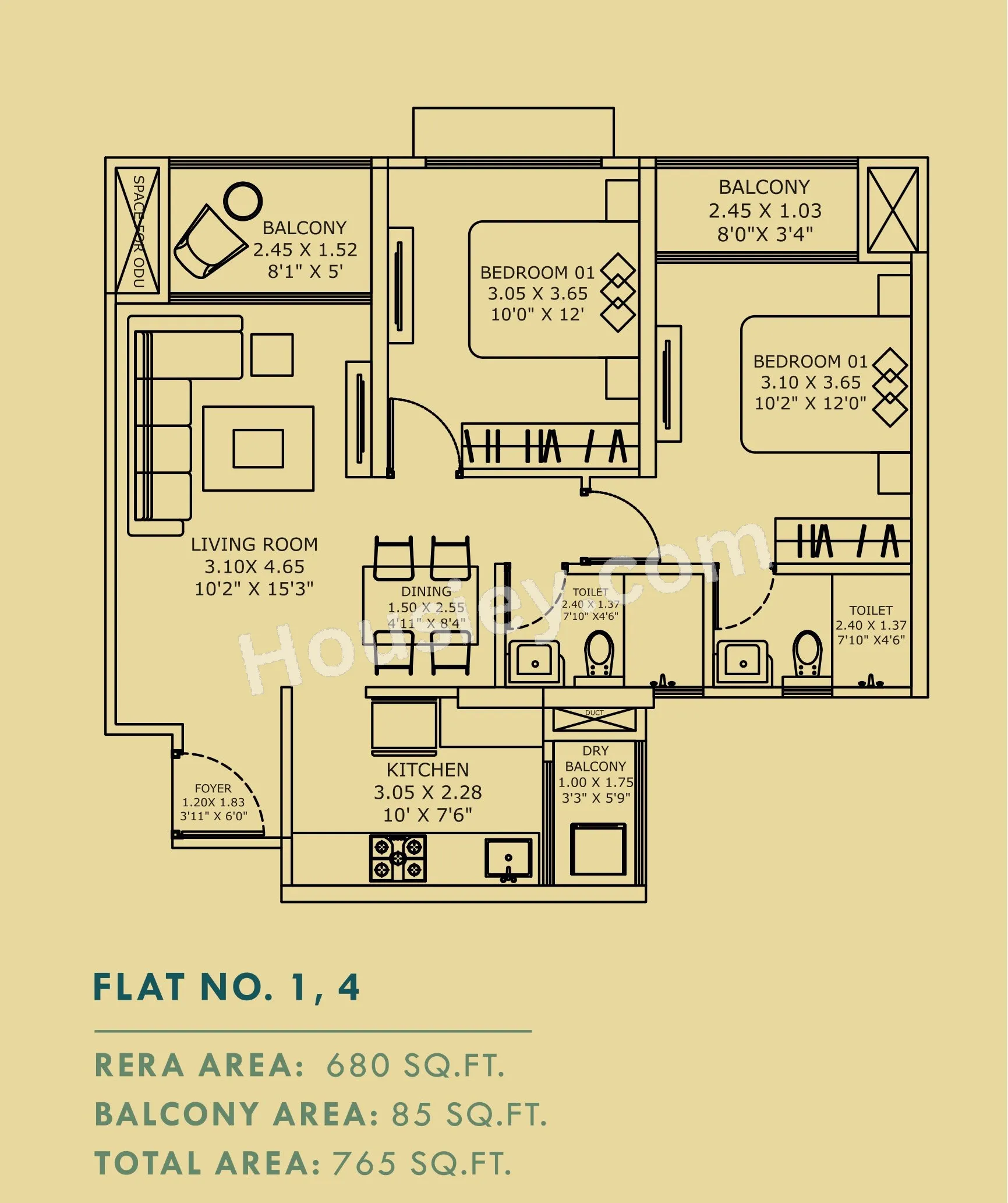 Parth Kiona Unit plan - 765 sq.ft.