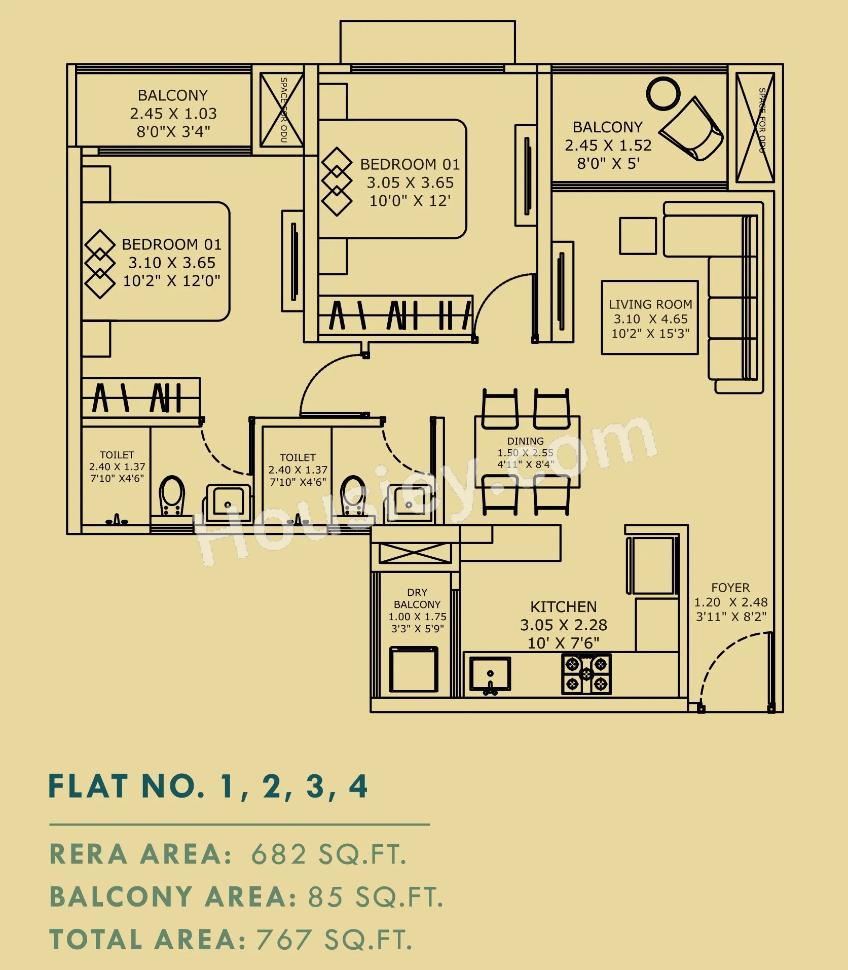 Parth Kiona Unit plan - 767 sq.ft.